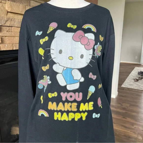 Hello Kitty Double Sided You Make Me Happy Long Sleeve Shirt Fruit of the loom M - Picture 2 of 9